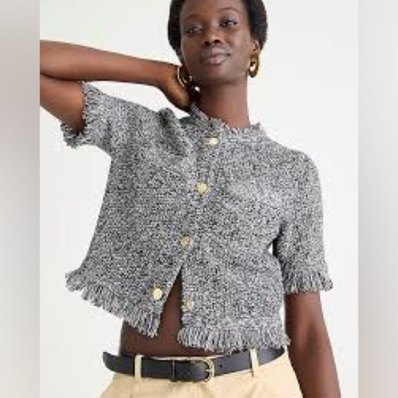 J. Crew fringed hem crop women’s jacket size LG. Preppy office dark academia - Picture 1 of 9